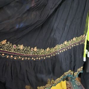 Claiborne Black Skirt with Gold and Pink Embroidery